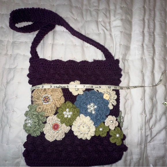 Handmade Elegant Floral Crochet Crossbody Bag - Purple, Green, Cream, Blue -New - Picture 8 of 9
